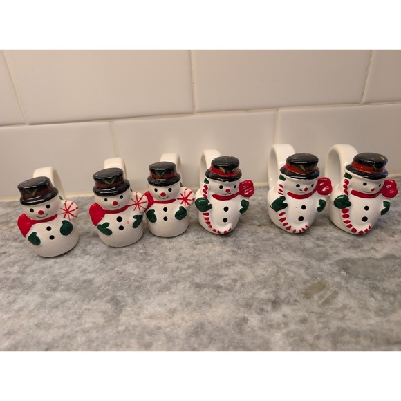 The Unbranded Brand Other - Set of 6 Vintage Ceramic Jolly Snowmen w Napkin Holders, Made In The Philippines